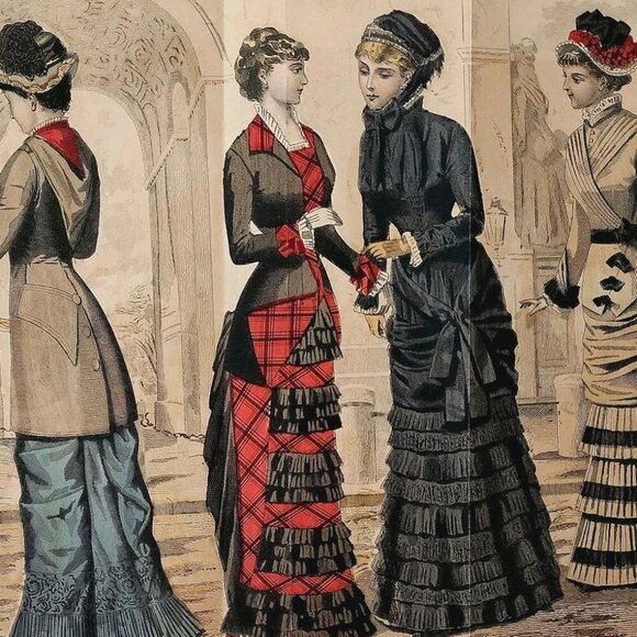 1881 The Antique Gateway Hand Colored Engraving Victorian Women's Fashion DWQQ21 - Picture 1 of 2